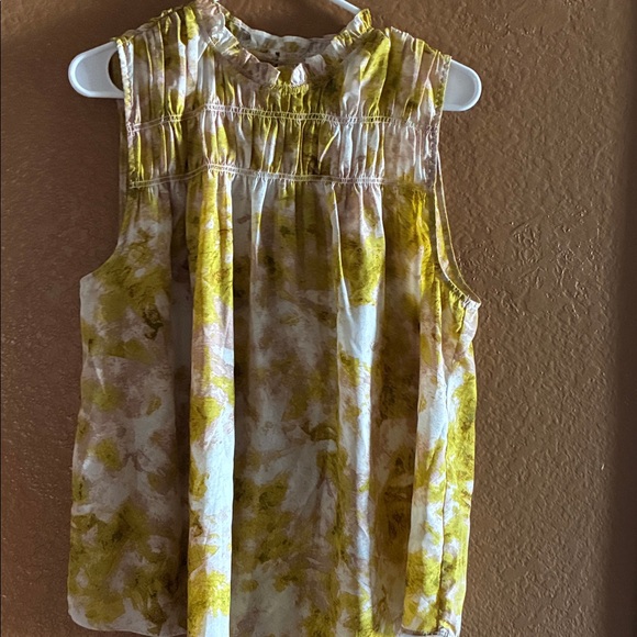 Joie Yellow and Cream Floral Pintuck Sleeveless Camisole - Picture 2 of 3